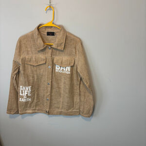 Elissia Women's Made in Italy Linen Tan Long Sleeve Graphic Jacket, SZ SM